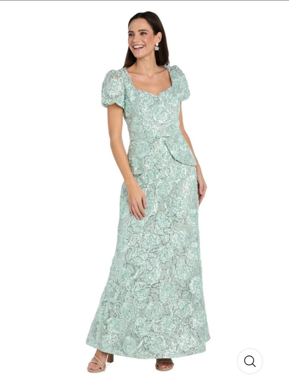 NWT R&M Richards Sage The Celeste Lace Peplum Gown Size 6P